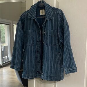 We The Free Dark Blue Pinstripe Jean Jacket